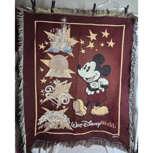 Vintage 4 Parks WALT DISNEY WORLD Mickey Mouse Throw Tapestry 55” x 45" - Picture 1 of 7
